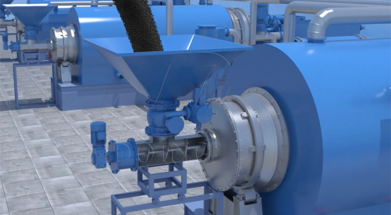 Semi-continuous pyrolysis plant