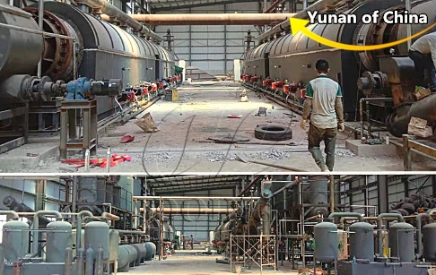 Two sets of 50TPD full continuous waste tire pyrolysis plant project installed in Yunnan, China!