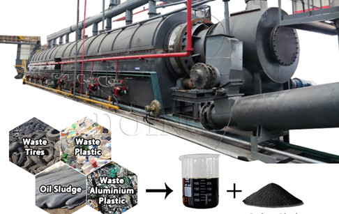  How does the fully continuous waste tire pyrolysis plant produce fuel oil?