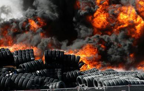 Waste tire on fire in Spain